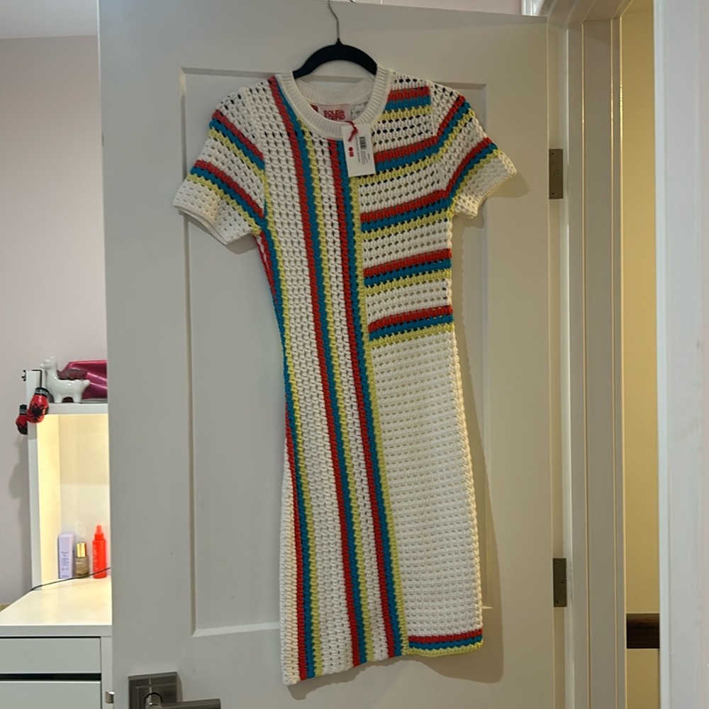 Solid and striped crochet dress